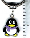 Pengiun W/Purple Scarf European Charm