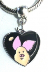 Piglet Black Heart European Charm