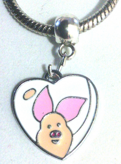 Piglet White Heart European Charm